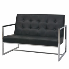Sofa à 2 places avec accoudoirs cuir artificiel et acier noir