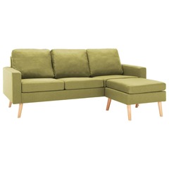 Canapé à 3 places avec repose-pied vert tissu