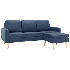 Canapé à 3 places avec repose-pied bleu tissu
