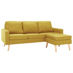 Canapé à 3 places avec repose-pied jaune tissu