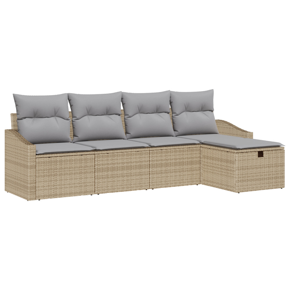 Ensemble de canapé de jardin 5 pièces avec coussins beige en poly rattan