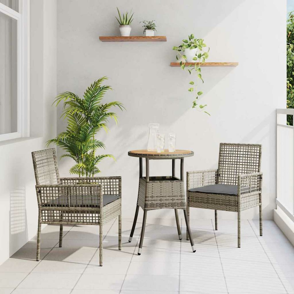 Ensemble de salle à manger pour jardin 3 pcs gris polyrotin