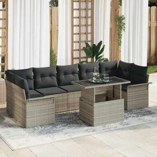 Ensemble de canapé de jardin 8 pcs gris clair polyrotin