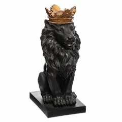 Sculpture lion assis noir et or 37 cm