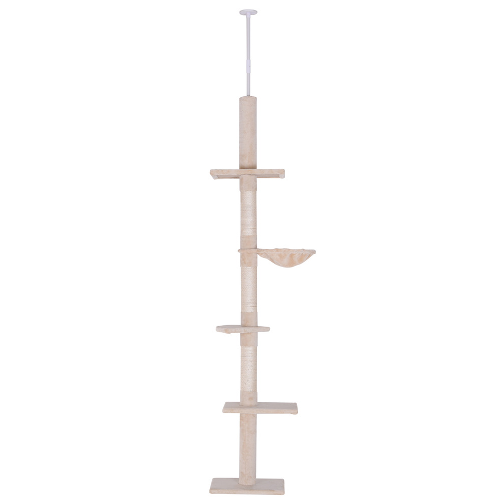 Arbre à chat poteau à griffer l40 x l 34 x h 230-260 cm 5 niveaux d'activités beige