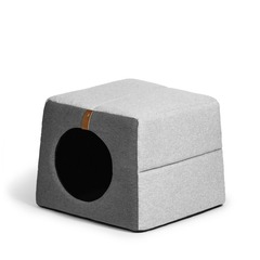 Luola - maison chat design 2 en 1 gris clair, ouverture ronde 43x43x35cm