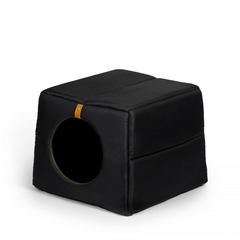 Luola - maison chat design 2 en 1 noir, ouverture ronde 38x38x30cm