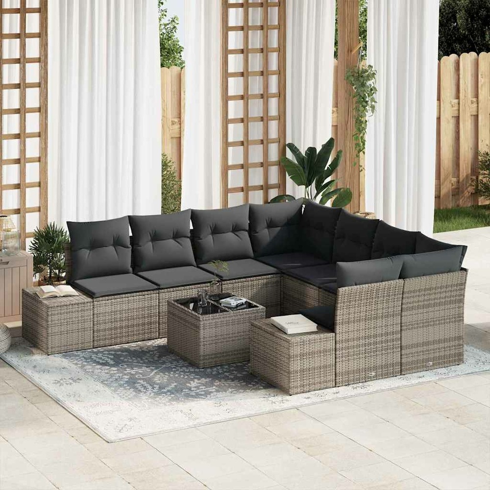 Ensemble de canapé de jardin avec coussin 9 pcs gris polyrotin