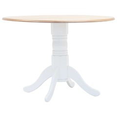 Table à dîner blanc et marron 106 cm bois d'hévéa massif