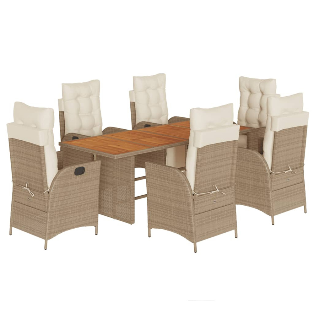 Ensemble à manger de jardin et coussins 7 pcs beige poly rotin