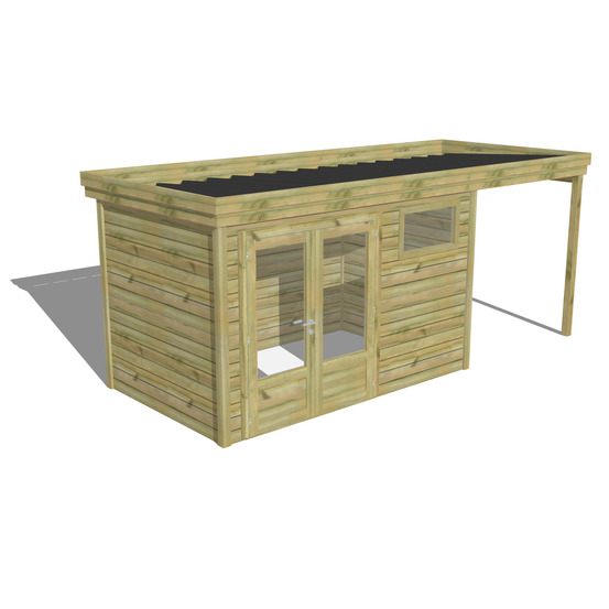 Abri de jardin bois pin traité autoclave 27mm - 5,44x2,14m / 12m2 - bac acier - abri français