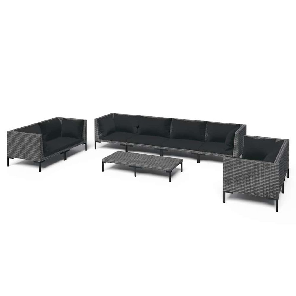 Salon de jardin 9 pcs avec coussins résine tressée gris foncé