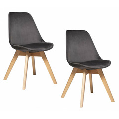 Lot de 2 chaises en velours style scandinave "helsinki" atmosphera - gris foncé