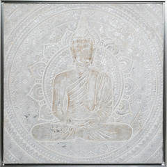Toile peinte relief encadrée "boudha" argenté 78 x 78 cm atmosphera