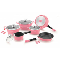 Batterie de cuisine 14 pièces avec revêtement céramique - rose