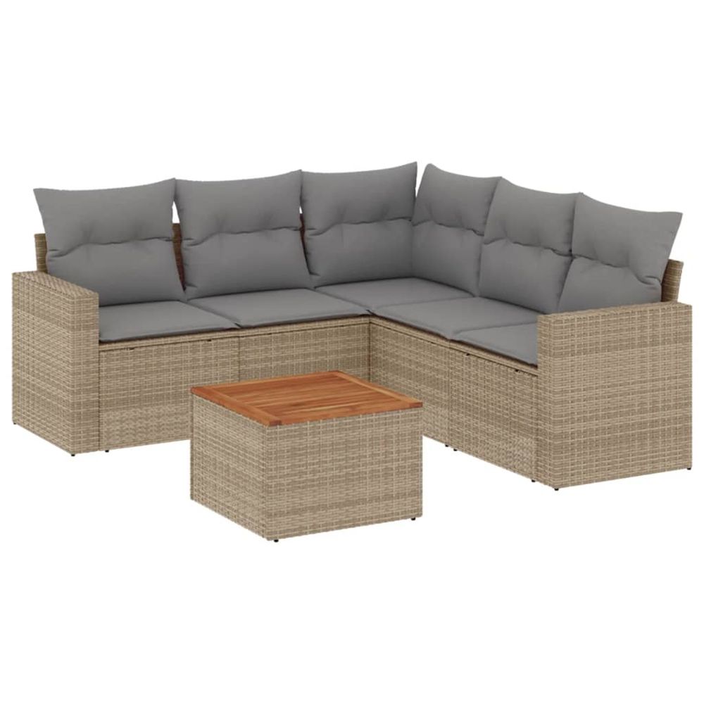 Salon de jardin avec coussins 6 pcs beige résine tressée