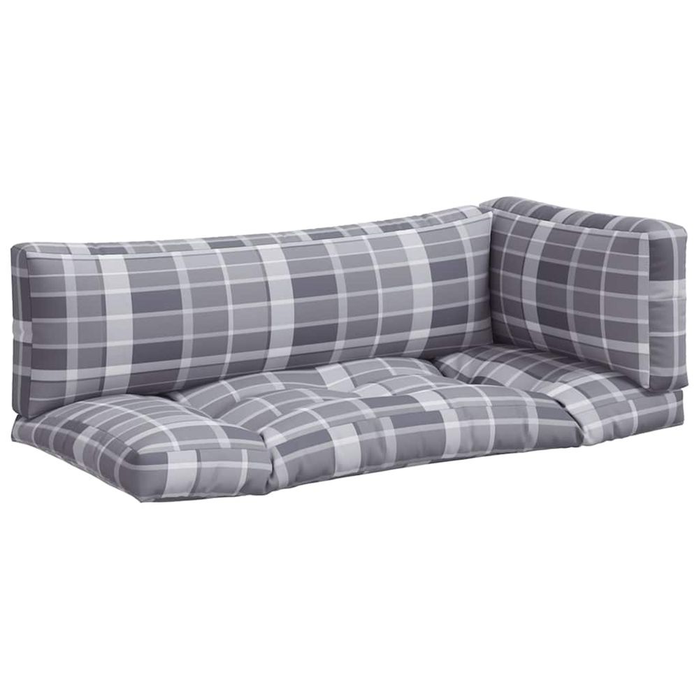 Coussins de palette 3 pcs carreaux gris tissu