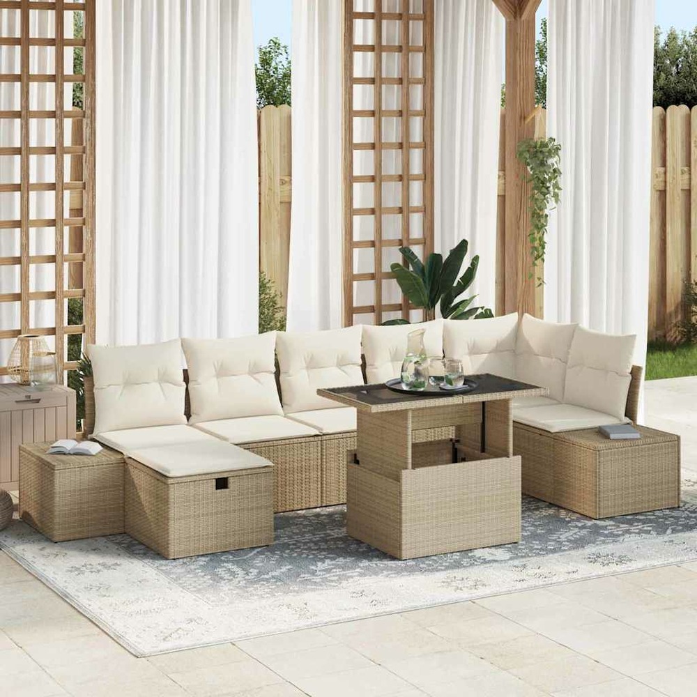 Ensemble de canapé de jardin 8 pcs beige poly rotin
