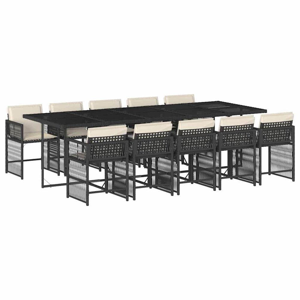 Ensemble à manger de jardin 11 pcs coussins noir résine tressée