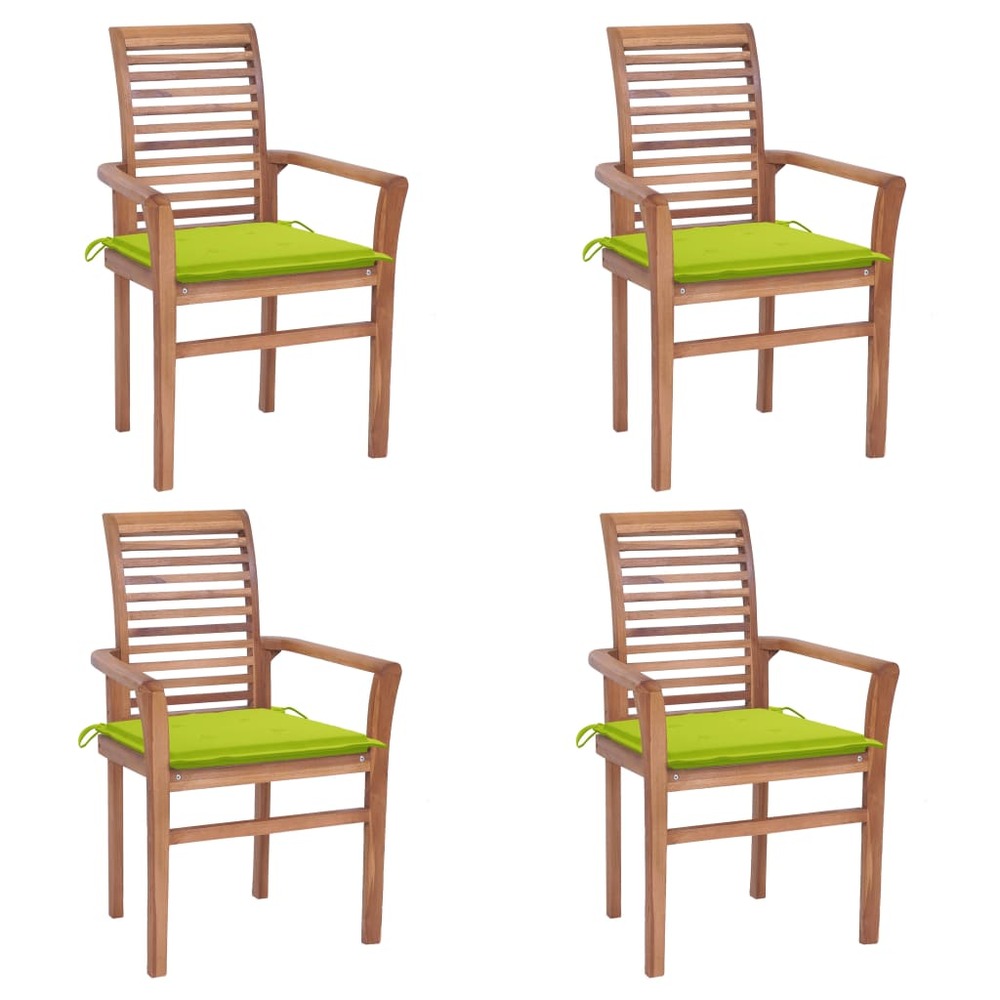 Chaises à dîner 4pcs avec coussins vert vif bois de teck solide