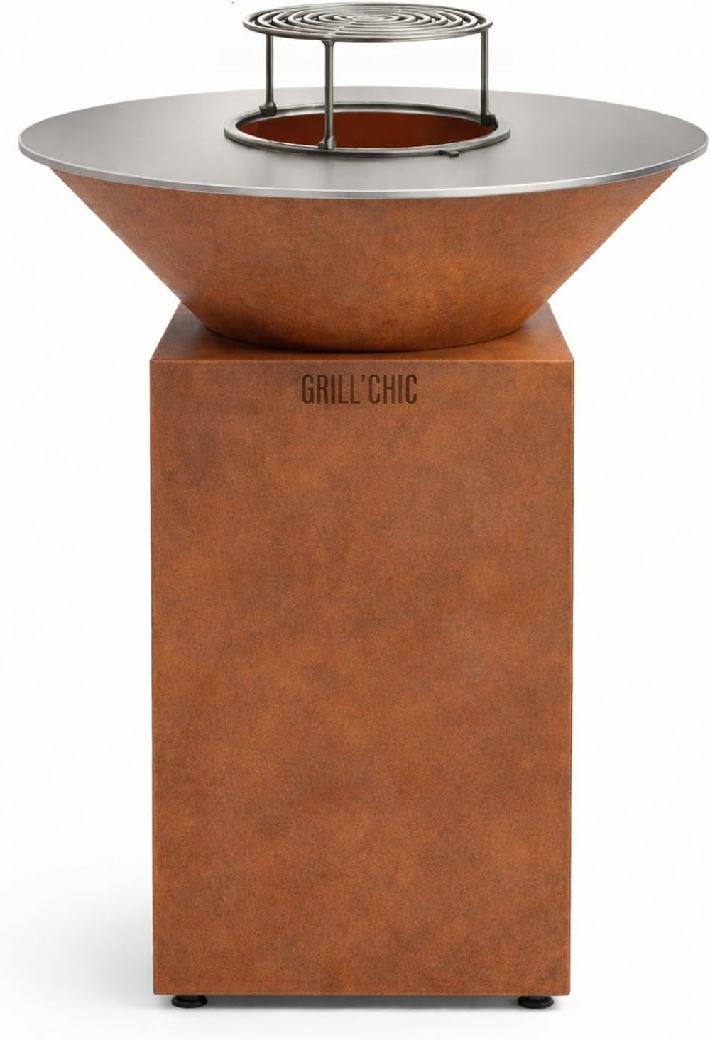 Grill'chic - pack privilège brasero cévenol corten bois rond - simple cuve - avec bâche + grille + stop food inclus - à assembler -