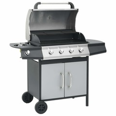 Barbecue à gaz 4+1 zones cuisson noir et argenté acier et inox