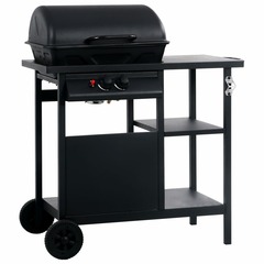 Barbecue à gaz avec table latérale à 3 niveaux noir