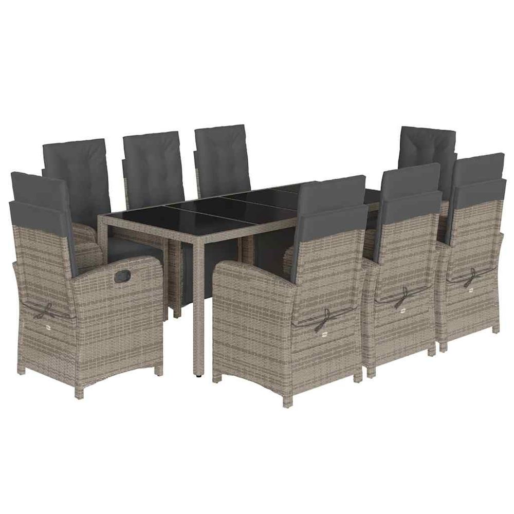 Ensemble à manger de jardin 9 pcs coussins gris résine tressée