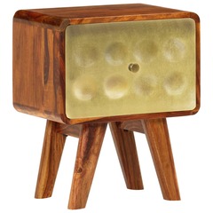Table de chevet bois de sesham solide imprimé doré 49x40x30 cm