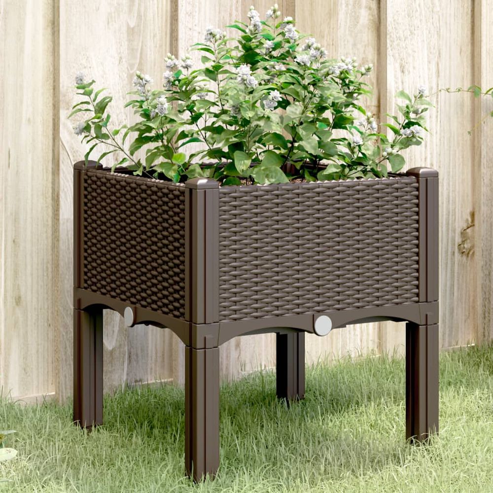 Carré potager sur pieds aspect rotin pour culture facile sur balcon 40x40x42 cm marron