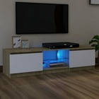 Meuble tv avec lumières led blanc et chêne sonoma 140x40x35,5cm