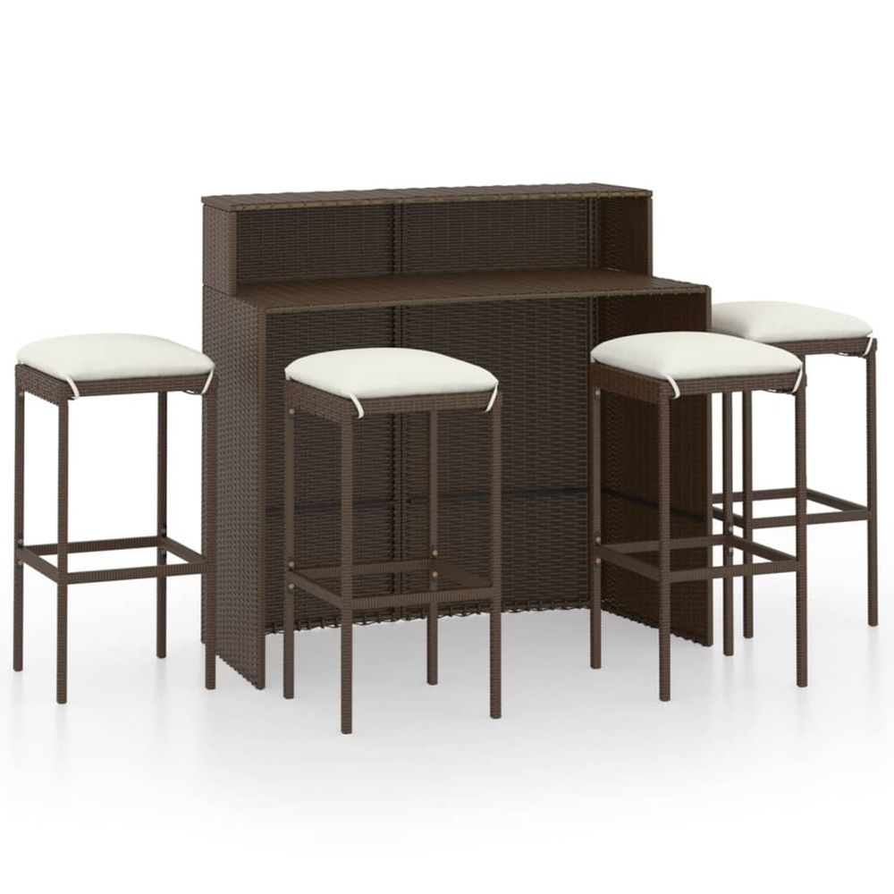 Ensemble de bar de jardin avec coussins 5 pcs marron