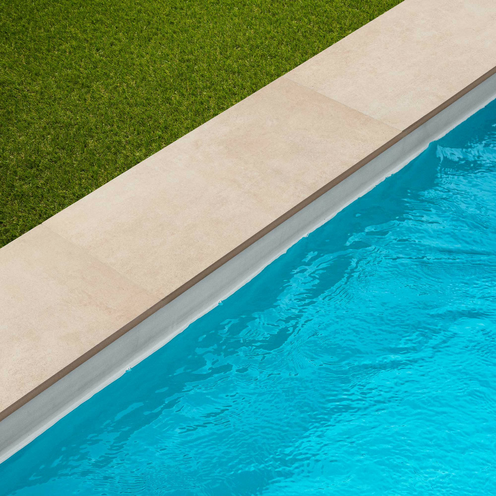 Margelle de piscine effet béton beige 60x28x2 cm bord droit cemento - ro'ma carrelage