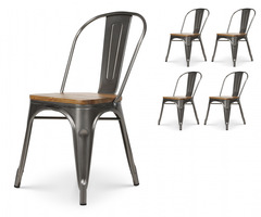 4 chaises en métal brut galvanisé et assise en bois clair style industriel