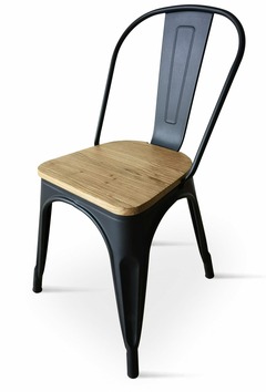 Chaise noire en métal et bois clair style industriel factory
