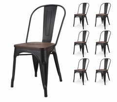 6 chaises métal noir mat assise bois foncé pour une décoration style industriel