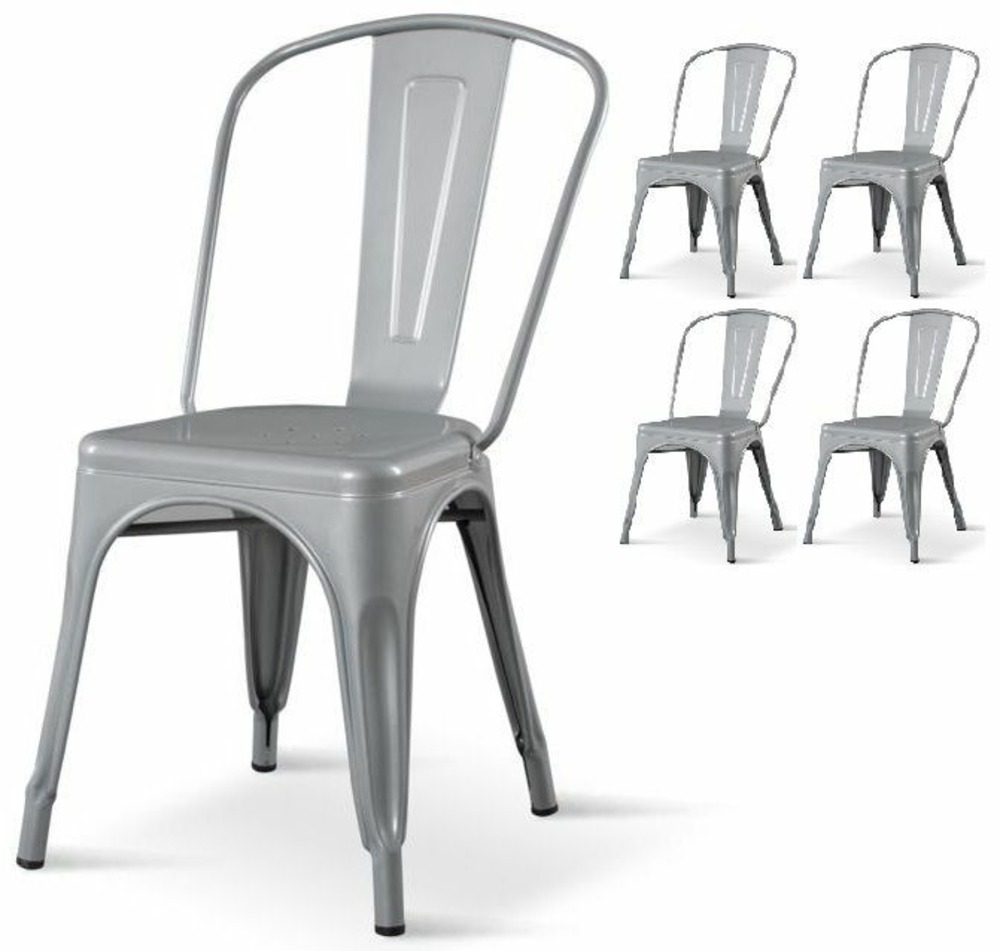 4 chaises grises en métal style industriel métal coloris gris
