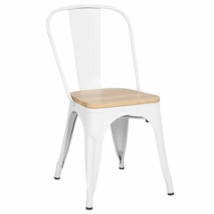 Chaise blanche en métal et assise bois clair style industriel