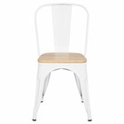 Chaise blanche style industriel assise en bois clair, finition gloss brillant