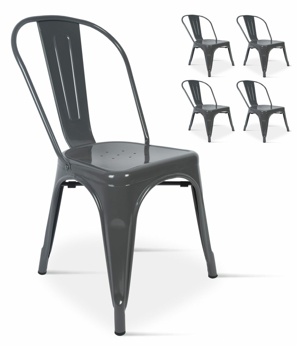 4 chaises grises factory en métal style industriel pour cusine et salle à manger