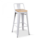Chaise de bar style industriel avec dossier métal blanc mat assise bois clair