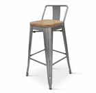Chaise de bar style industriel dossier métal aspect galvanisé assise bois clair