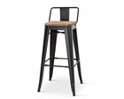 Chaise de bar style industriel dossier métal noir mat assise bois clair h 66cm