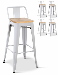 4 tabourets industriels coloris blanc mat et assise en bois clair hauteur 66cm