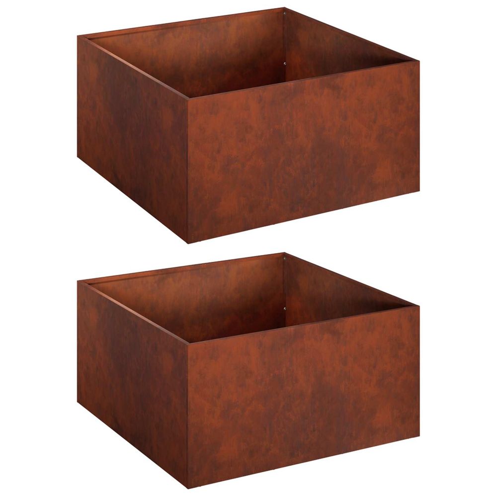 Cache-pot de jardin 2 pc rouillé 40 x 40 x 30 cm acier patiné