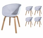 4 chaises scandinaves coque en résine blanche revêtement tissu gris pieds bois