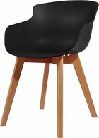 4 chaises scandinaves confortables avec coque en résine noire et pieds bois
