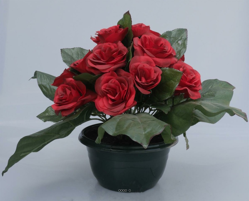 Fleurs artificielles cimetière vasque de roses h28 cm d36 cm rouge-blanc - coule