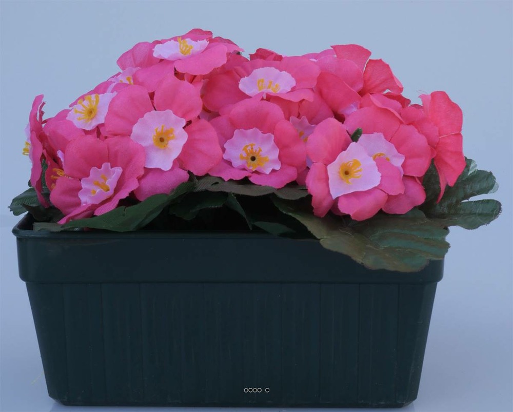 Composition fleurs artificielles cimetière mini jardinière primevères h15 cm l22