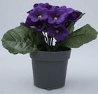 Composition fleurs artificielles cimetière pot violettes h20 cm d24 cm aubergine